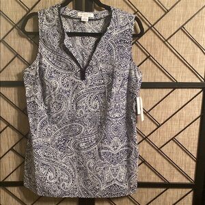 Paisley Sleeveless Top - Blue Size PL Liz Claiborne